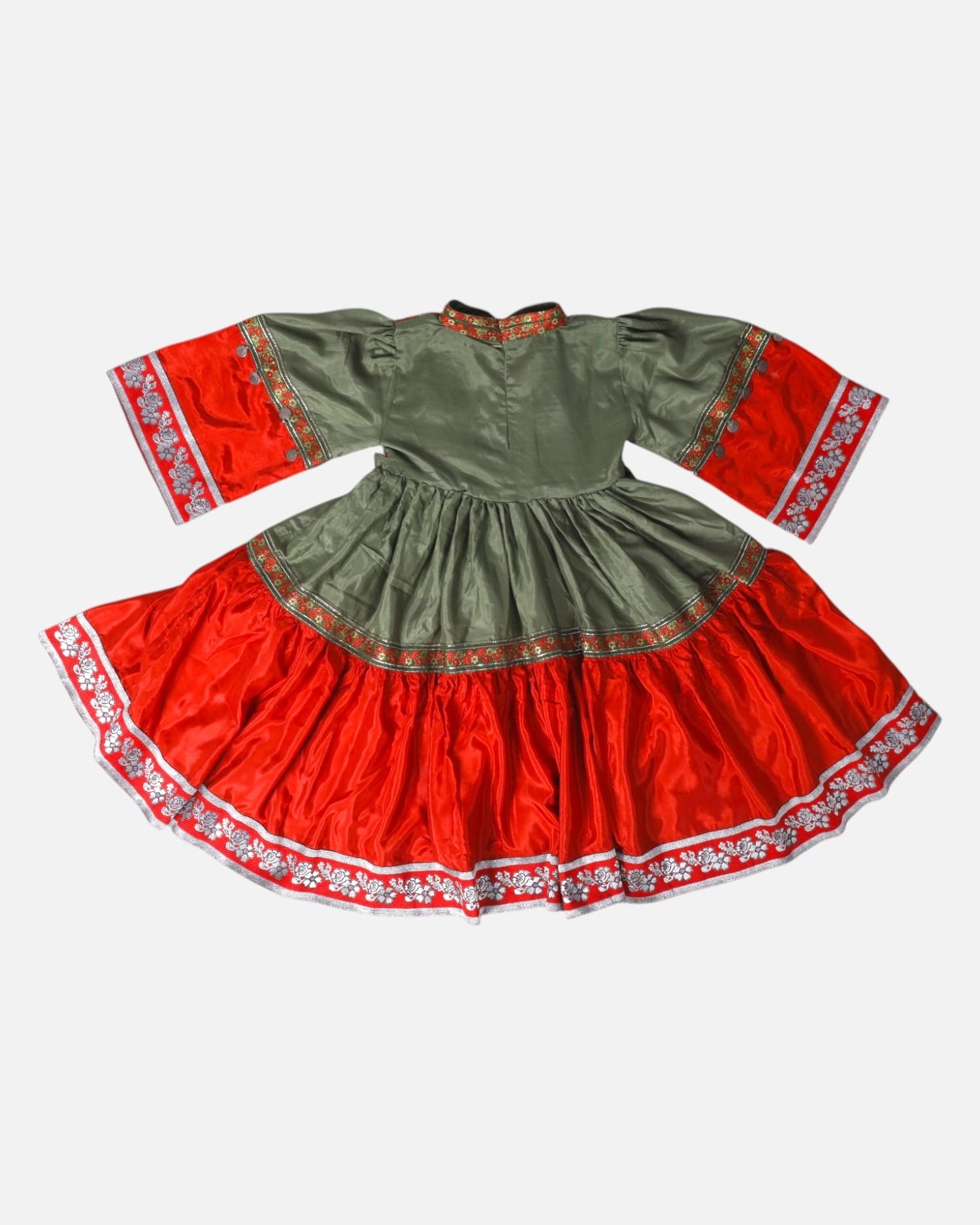 Green and Red Afghan Traditional Kids Dress