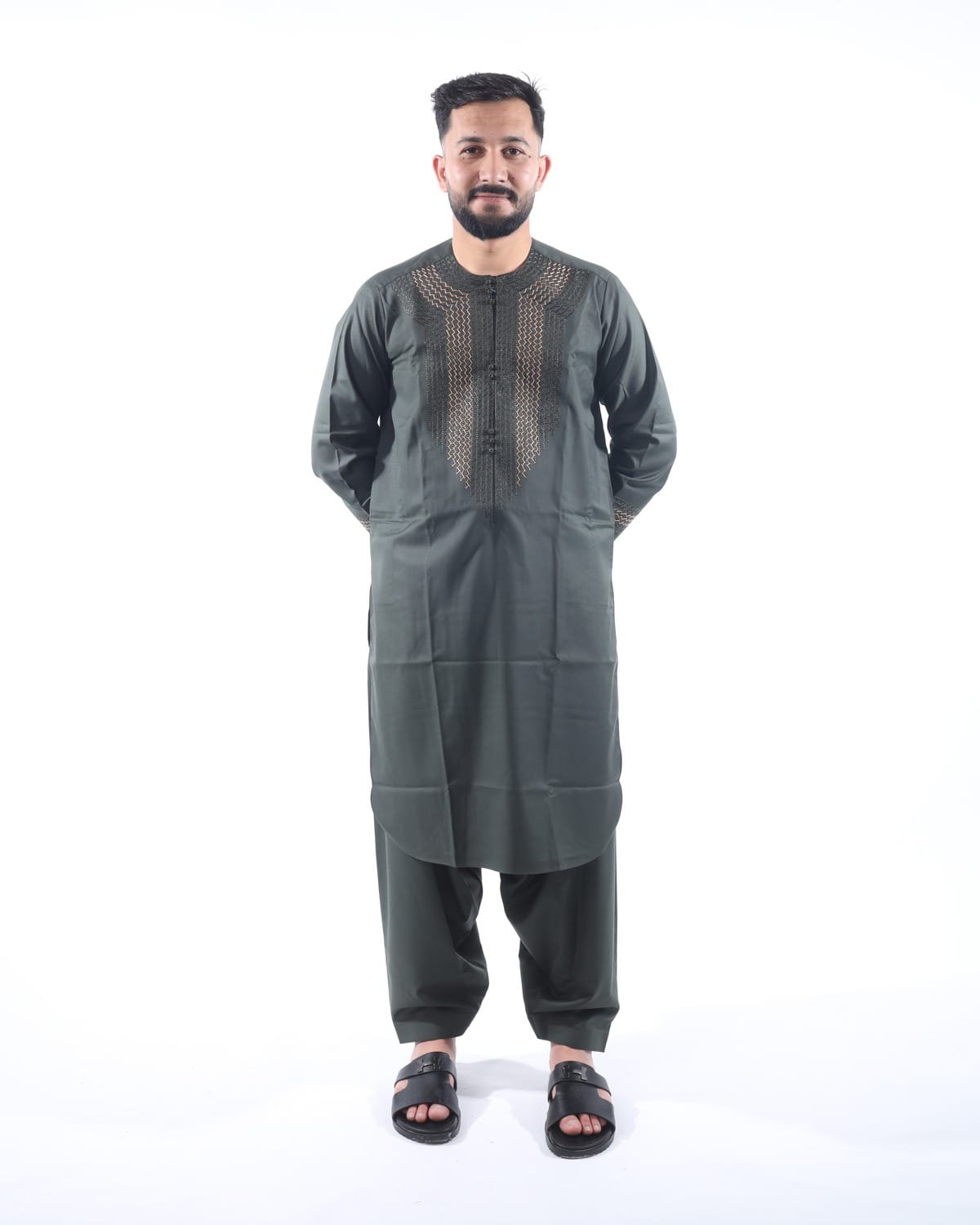 Men’s Arabic Green Outfit Design Perhran Tunban
