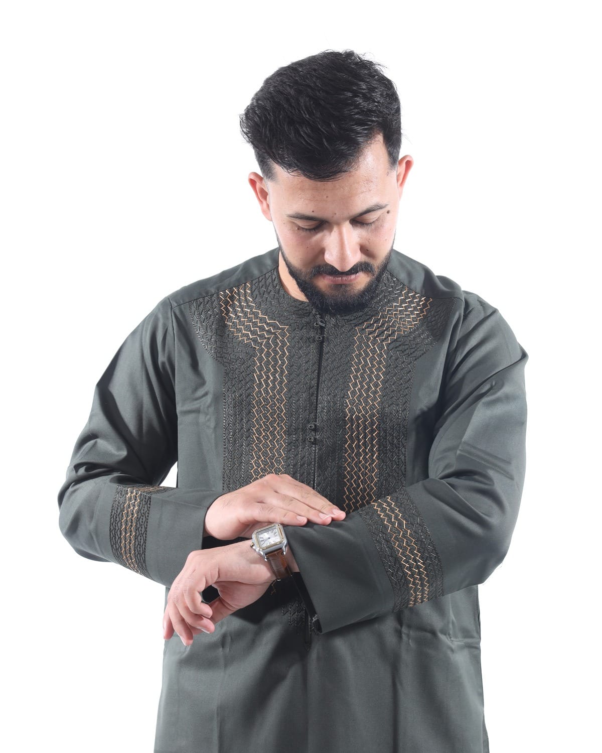Men’s Arabic Green Outfit Design Perhran Tunban