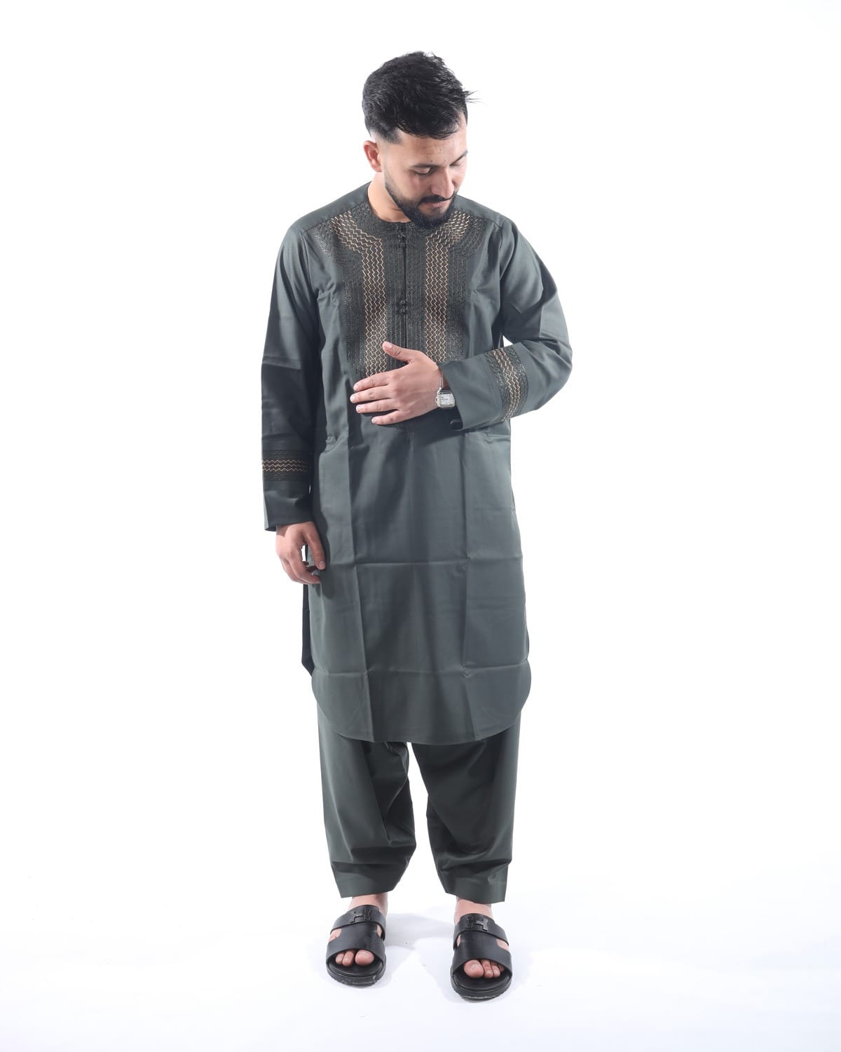 Men’s Arabic Green Outfit Design Perhran Tunban