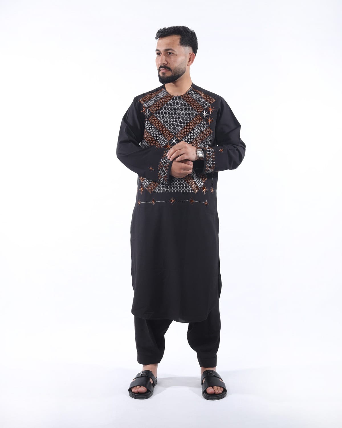 Afghan Men’s Embroidered Outfit with Shawl