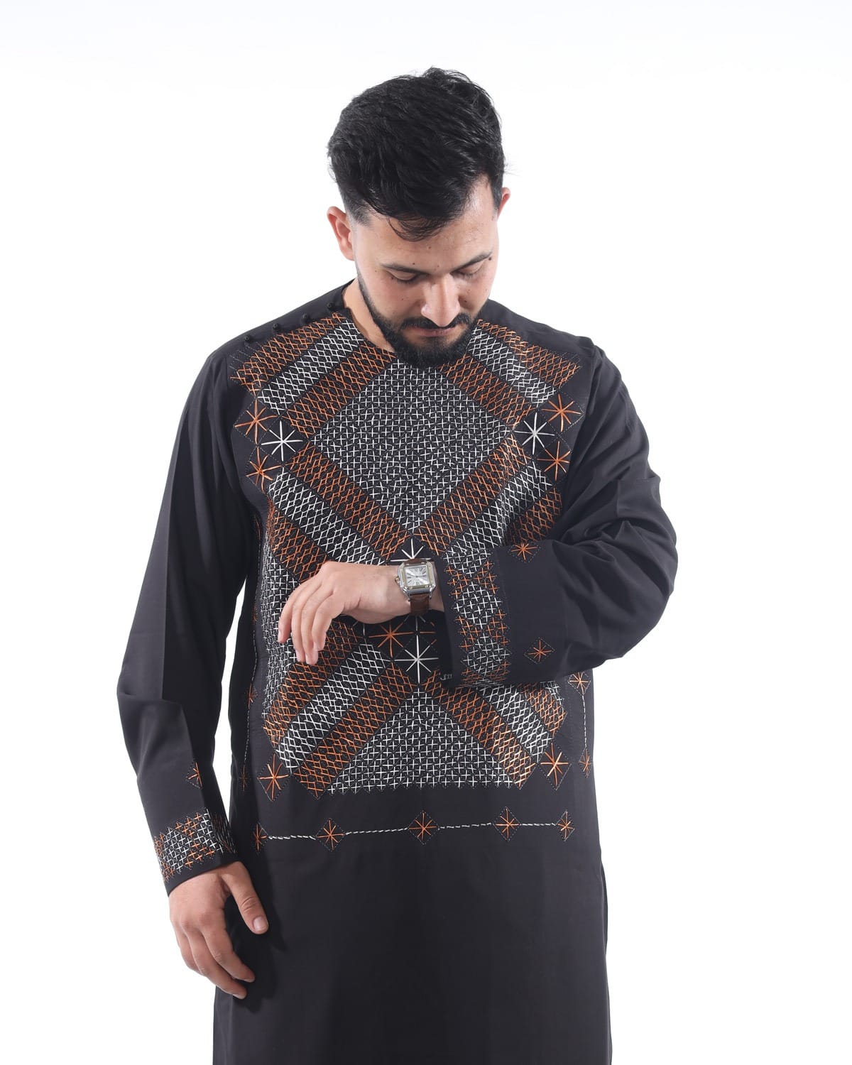 Afghan Men’s Embroidered Outfit with Shawl