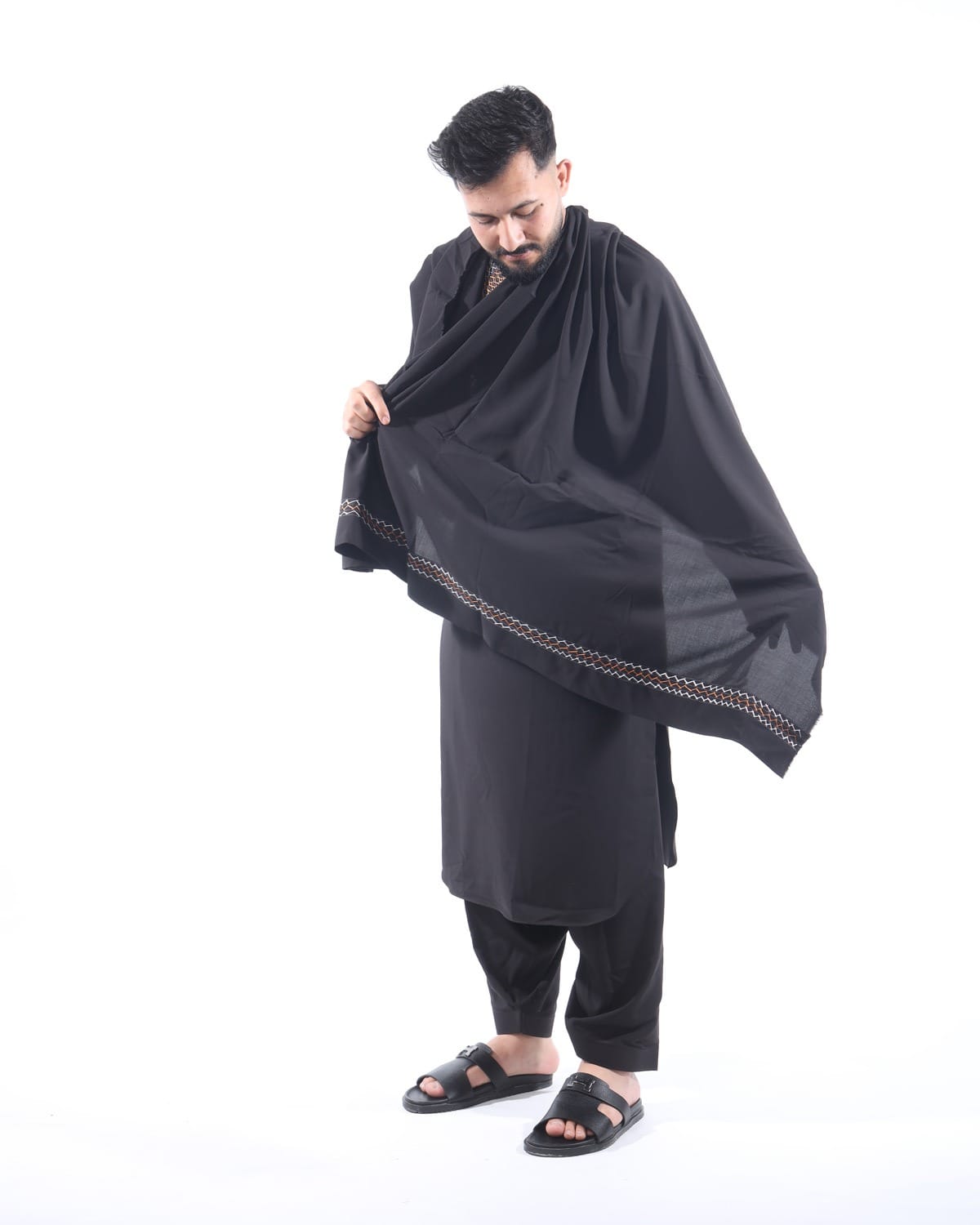 Afghan Men’s Embroidered Outfit with Shawl