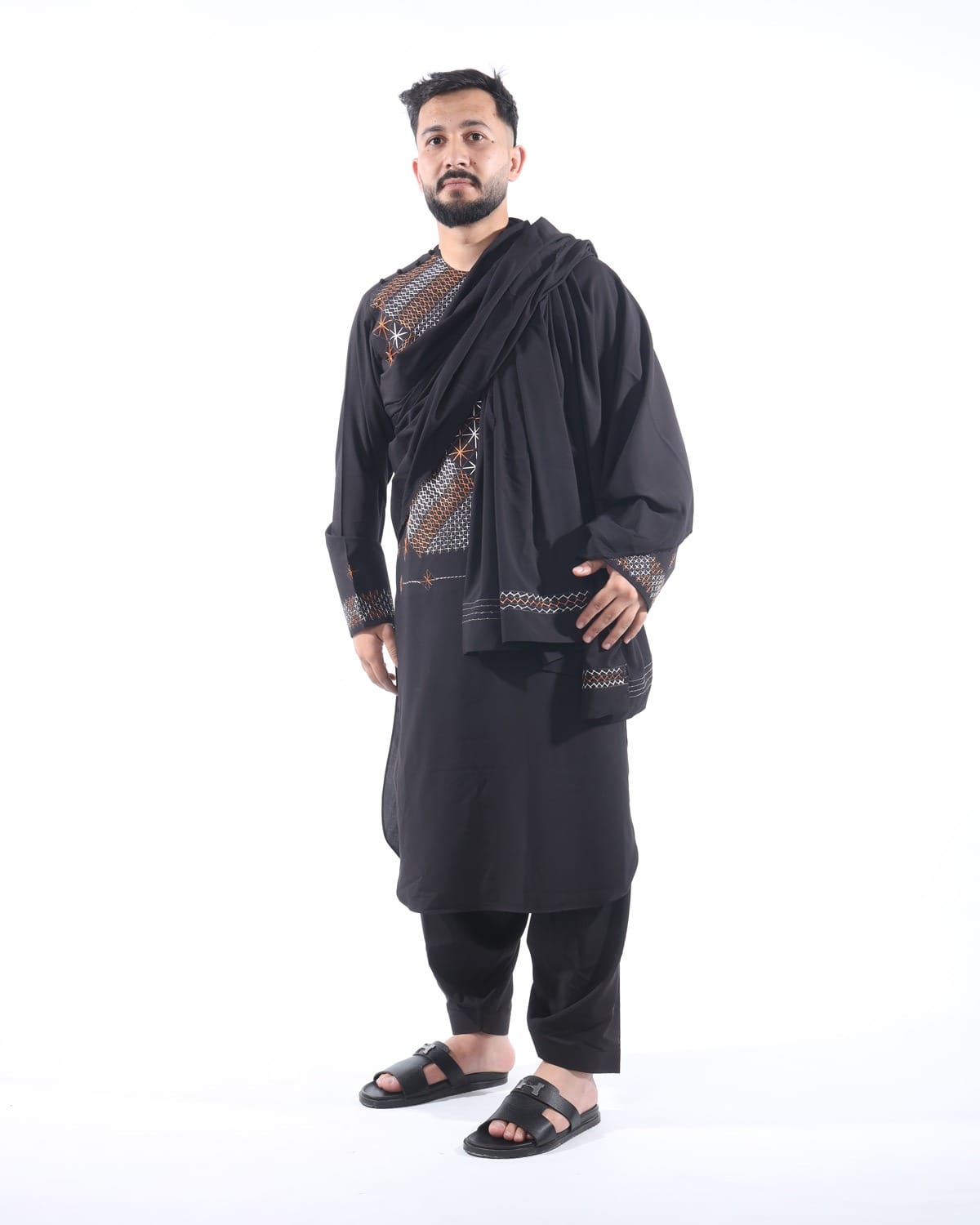 Afghan Men’s Embroidered Outfit with Shawl