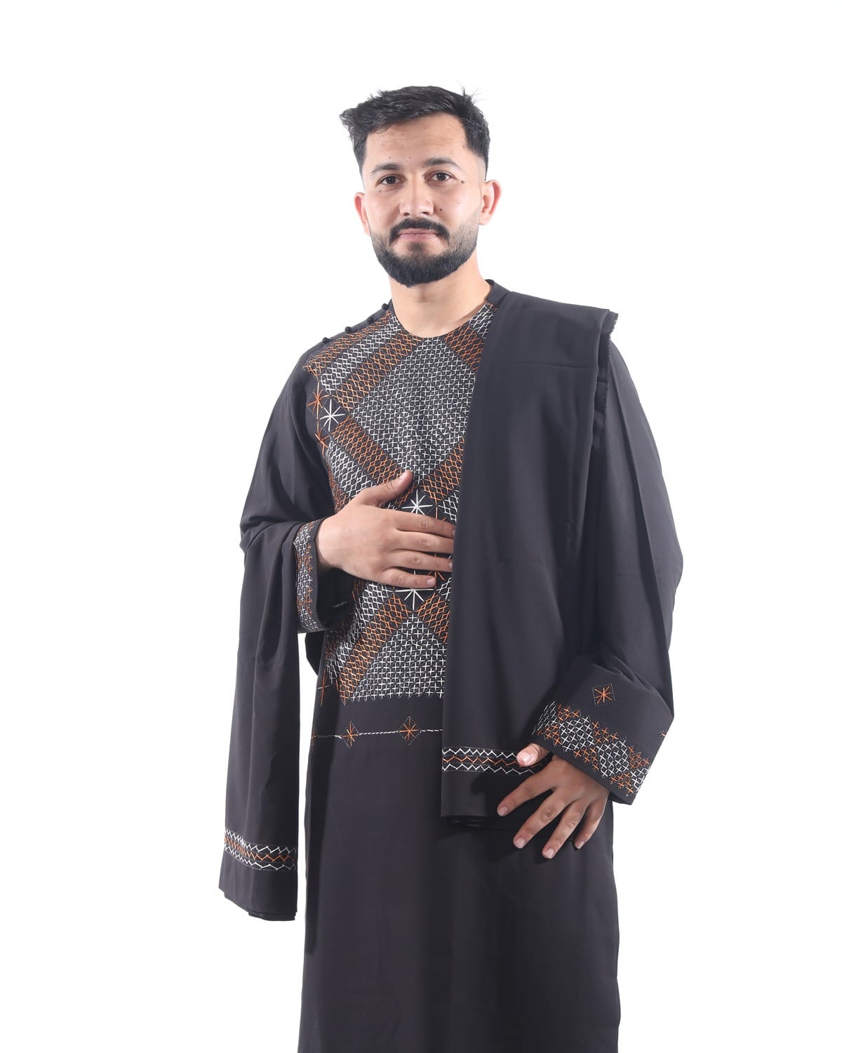 Afghan Men’s Embroidered Outfit with Shawl