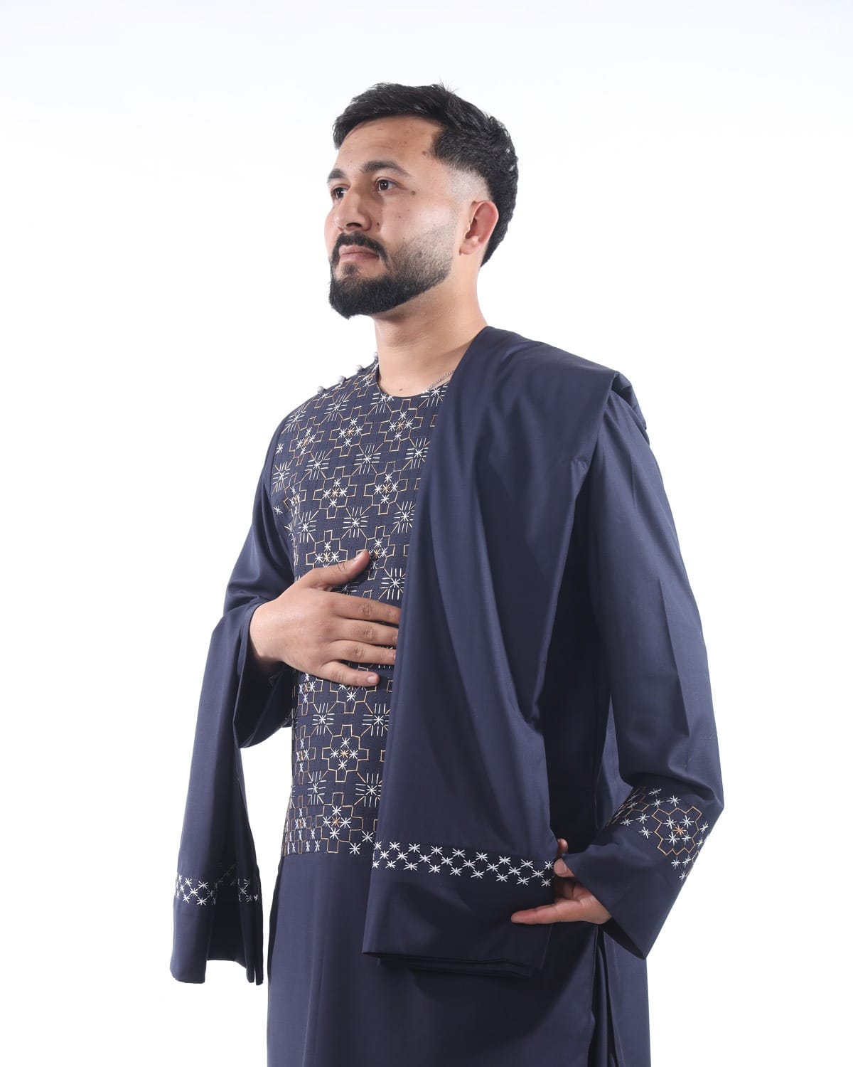 Men Pashtun Style Navy Blue clothes with Shawl