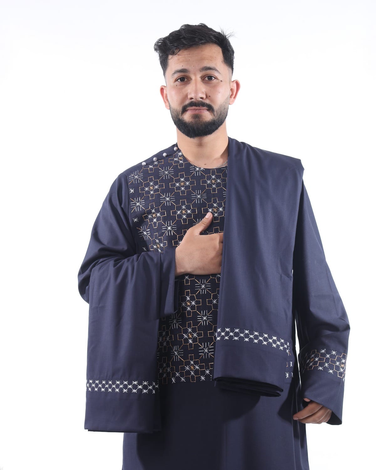 Men Pashtun Style Navy Blue clothes with Shawl