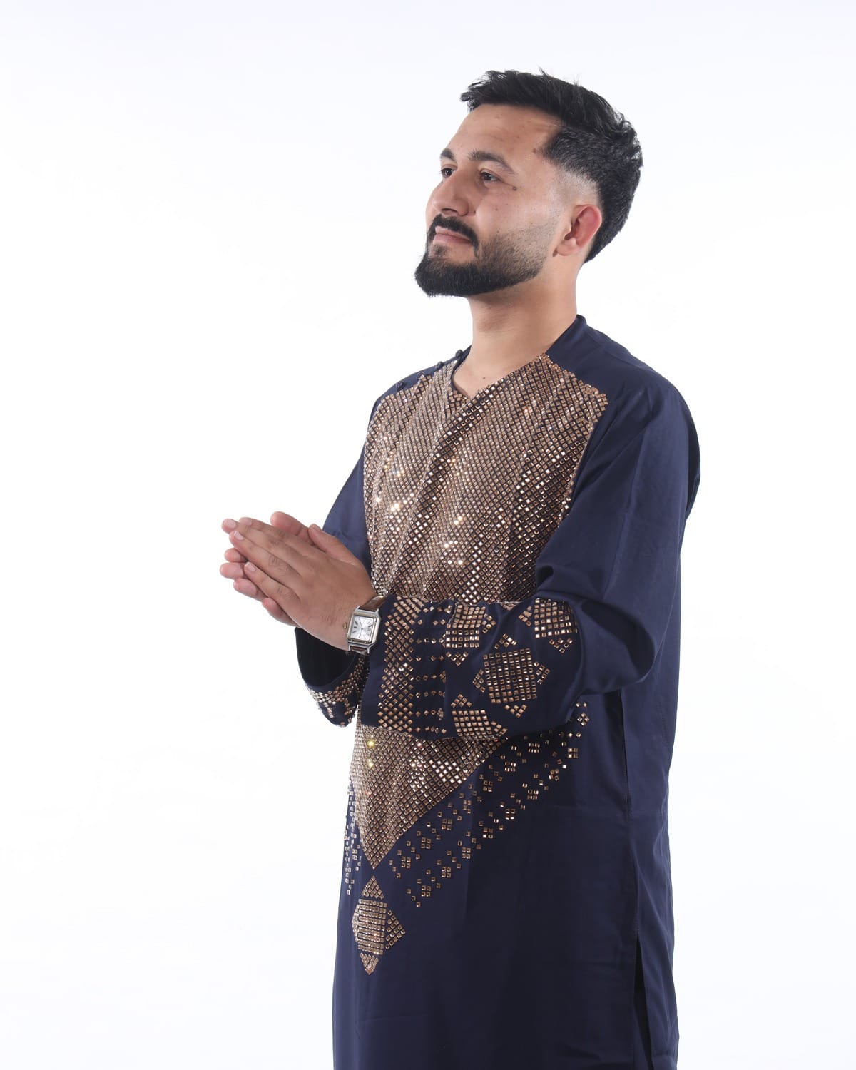Black Men Cristal Embroidery Long Sleeve Clothing Set