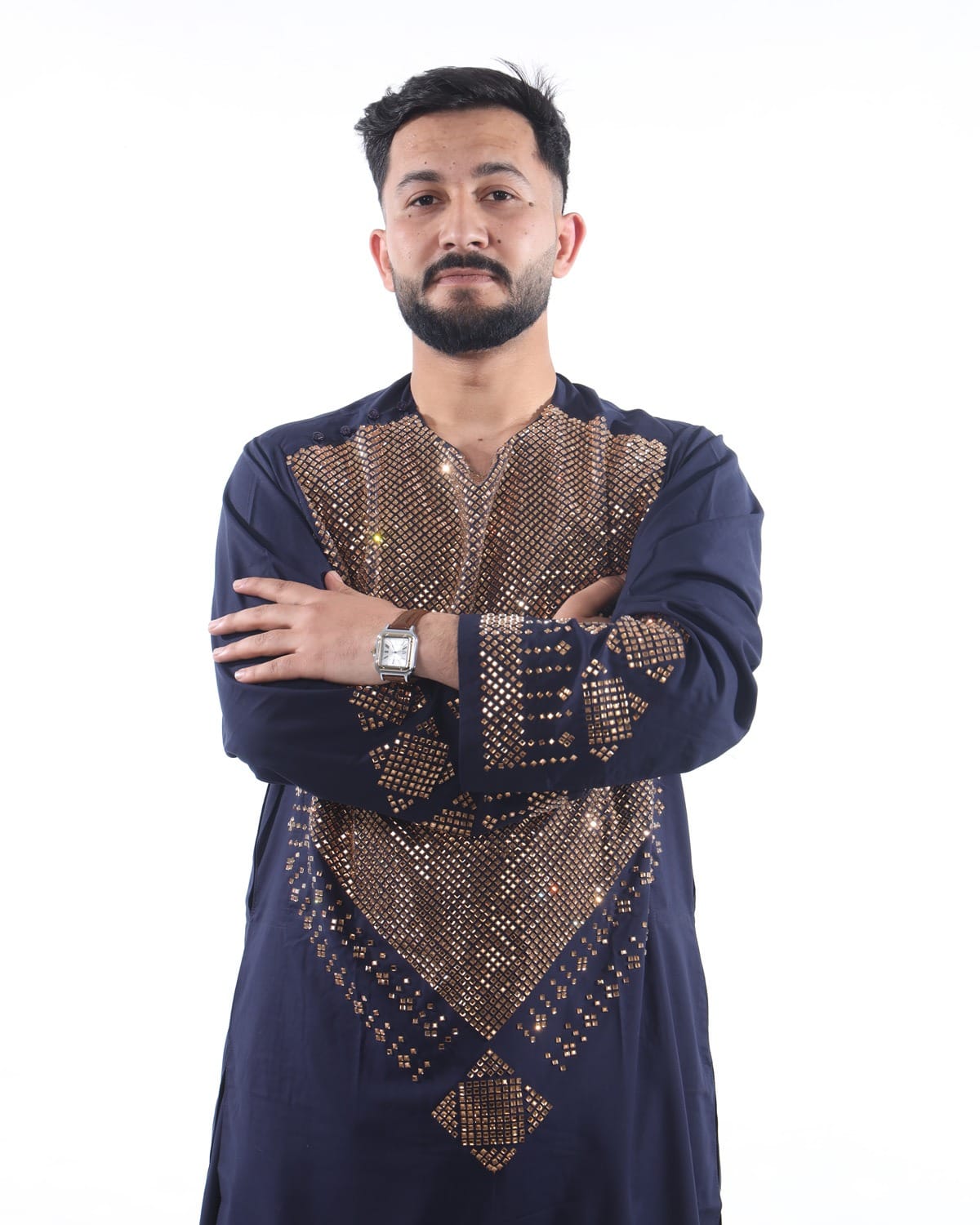 Black Men Cristal Embroidery Long Sleeve Clothing Set