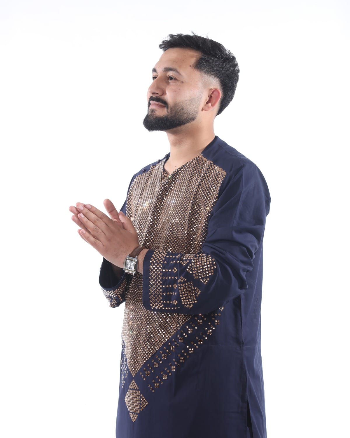 Black Men Cristal Embroidery Long Sleeve Clothing Set