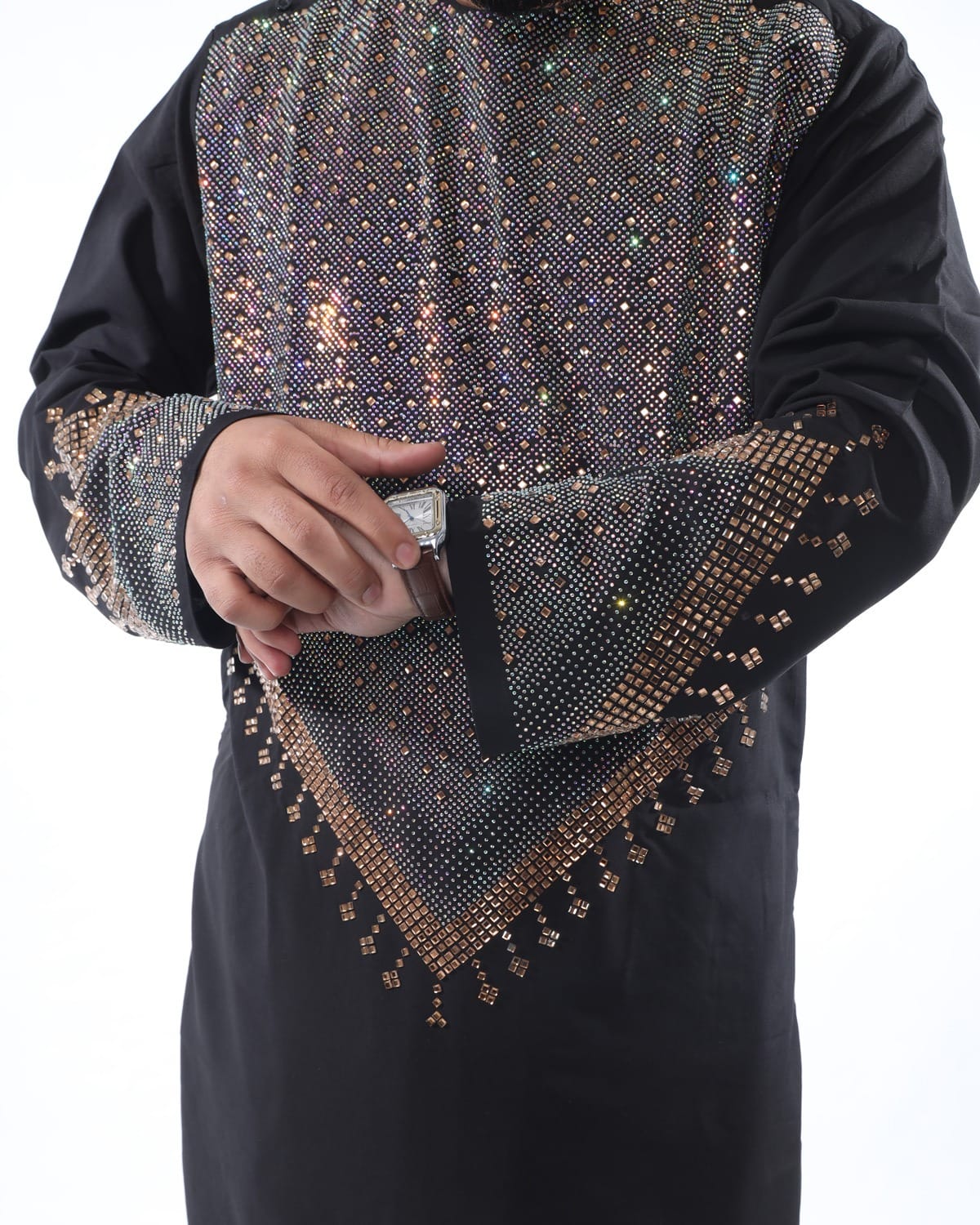 Black Afghani Embroidery Men Clothes with Shawl