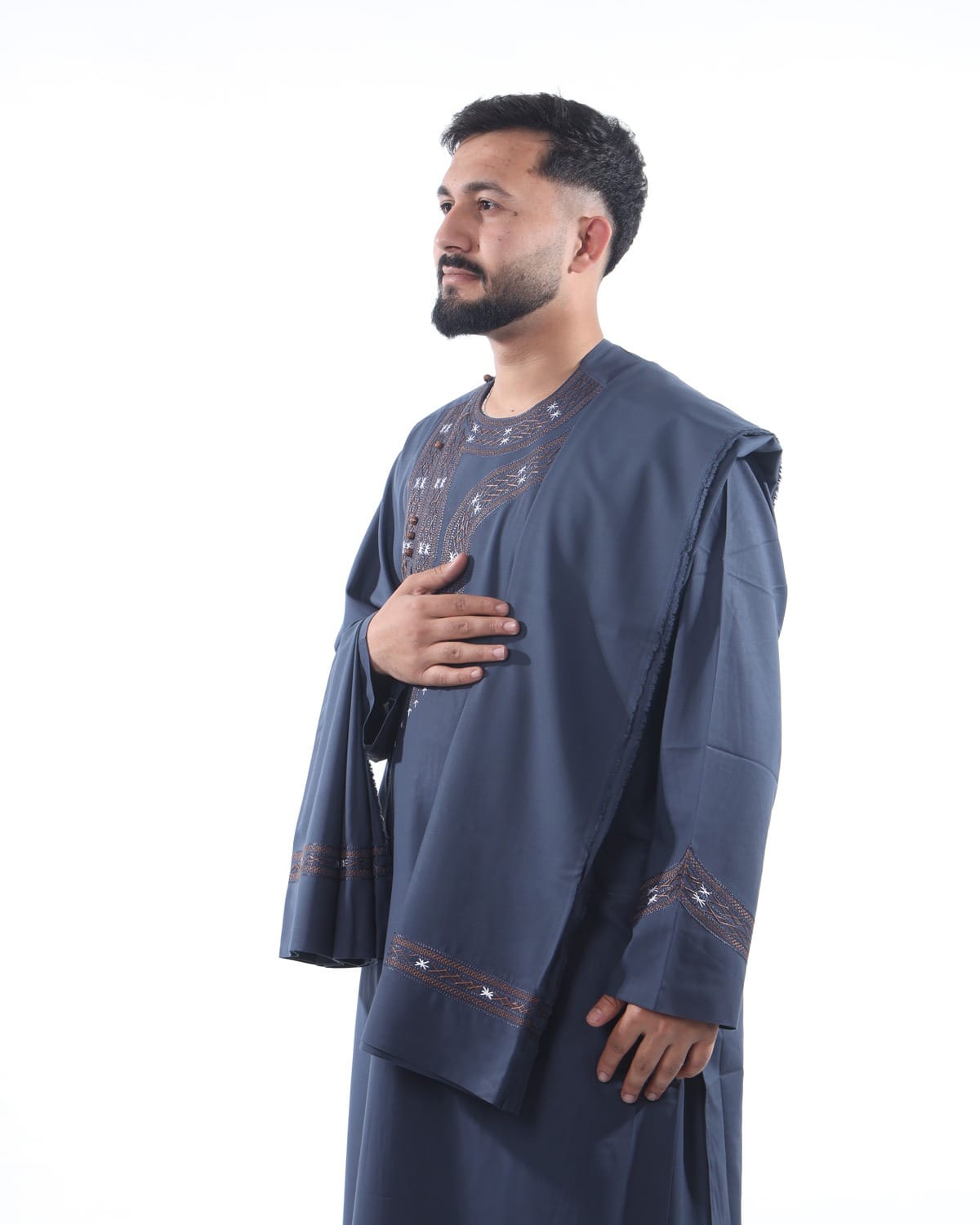 Men Dark Blue Qasimi Style with Shawl Cloths