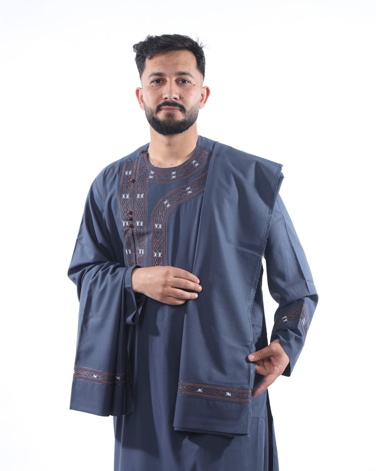 Men Dark Blue Qasimi Style with Shawl Cloths
