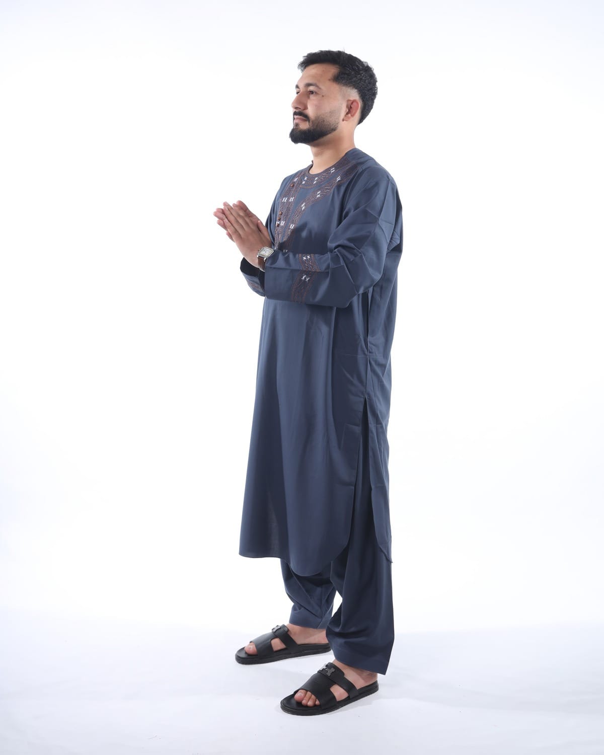 Men Dark Blue Qasimi Style with Shawl Cloths