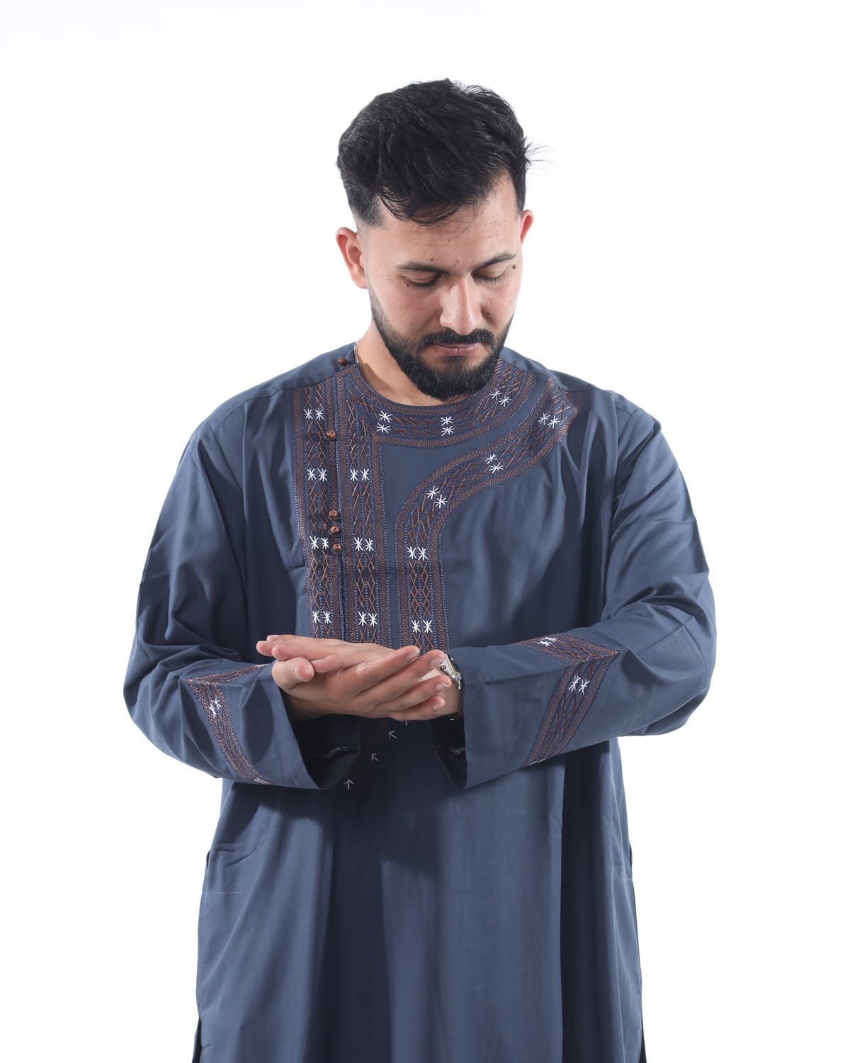 Men Dark Blue Qasimi Style with Shawl Cloths