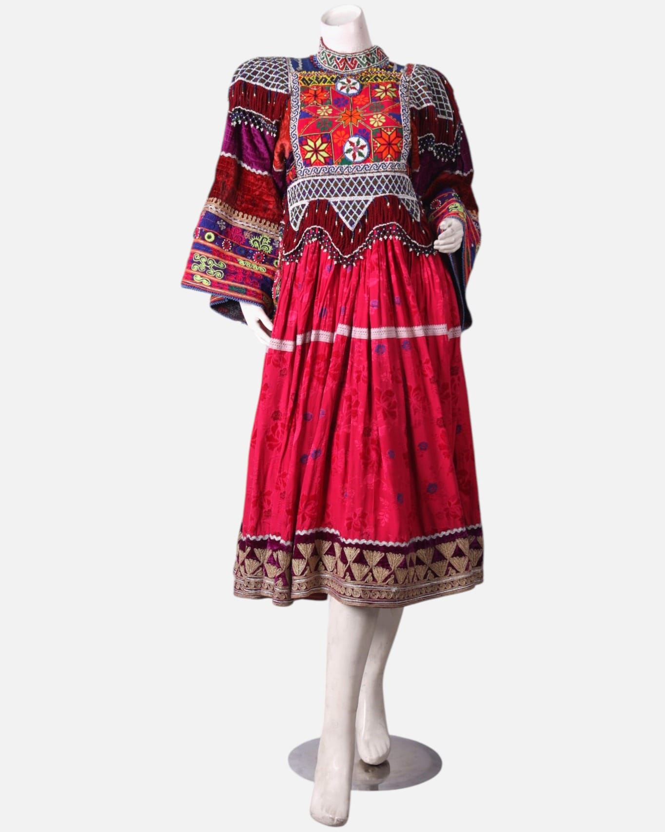 Red Velvet Dress with Handcrafted Embroidery