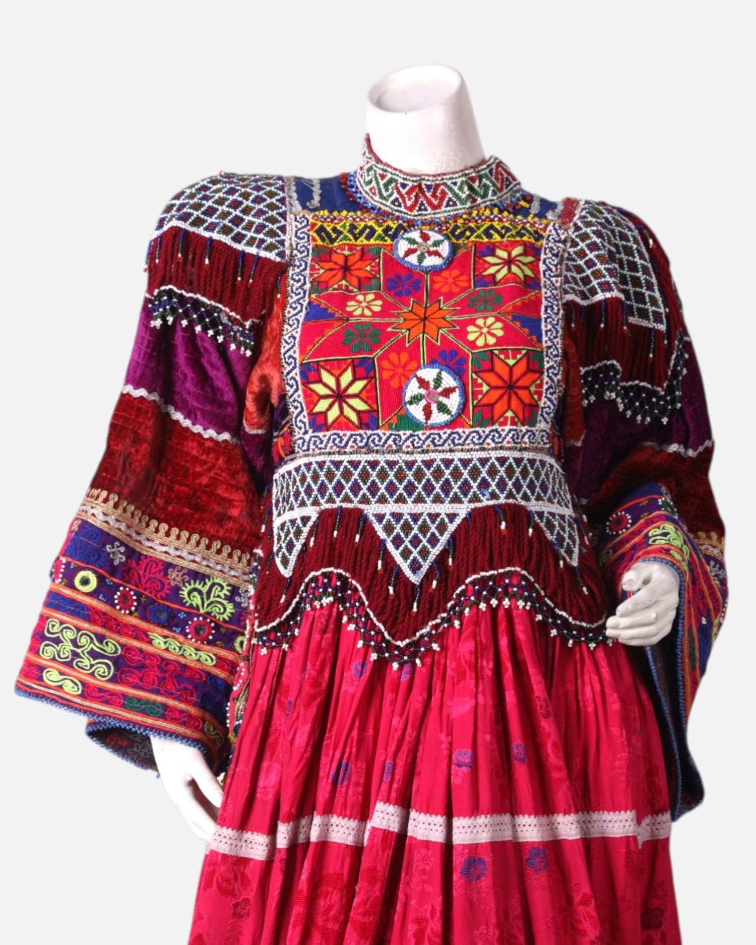 Red Velvet Dress with Handcrafted Embroidery