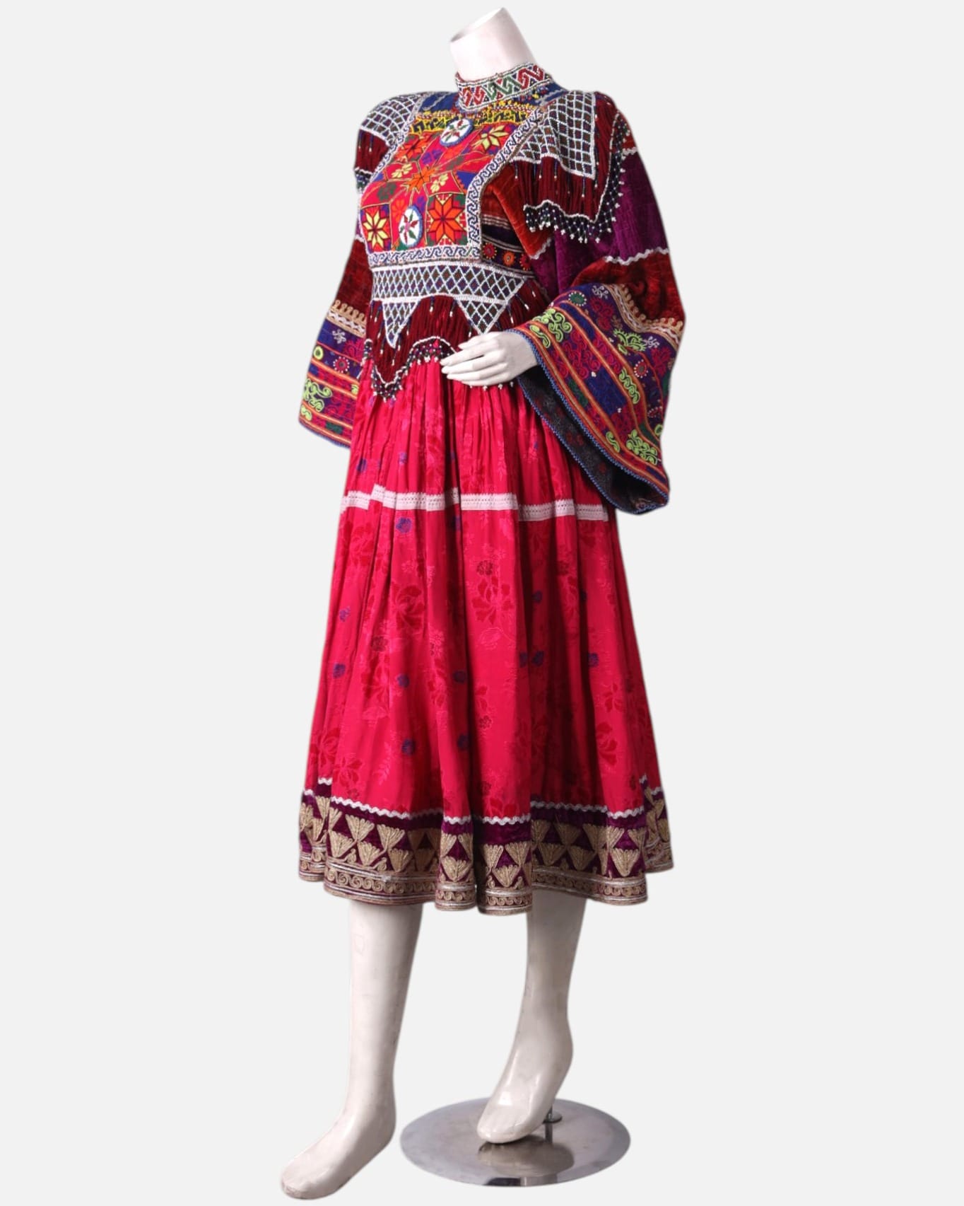 Red Velvet Dress with Handcrafted Embroidery