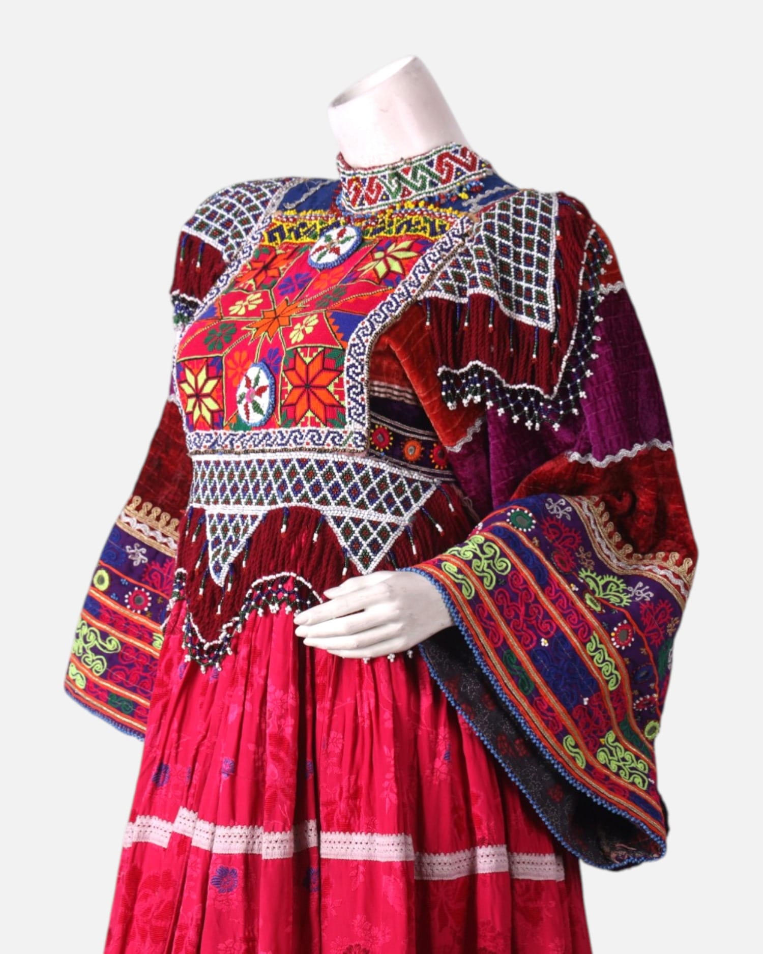 Red Velvet Dress with Handcrafted Embroidery