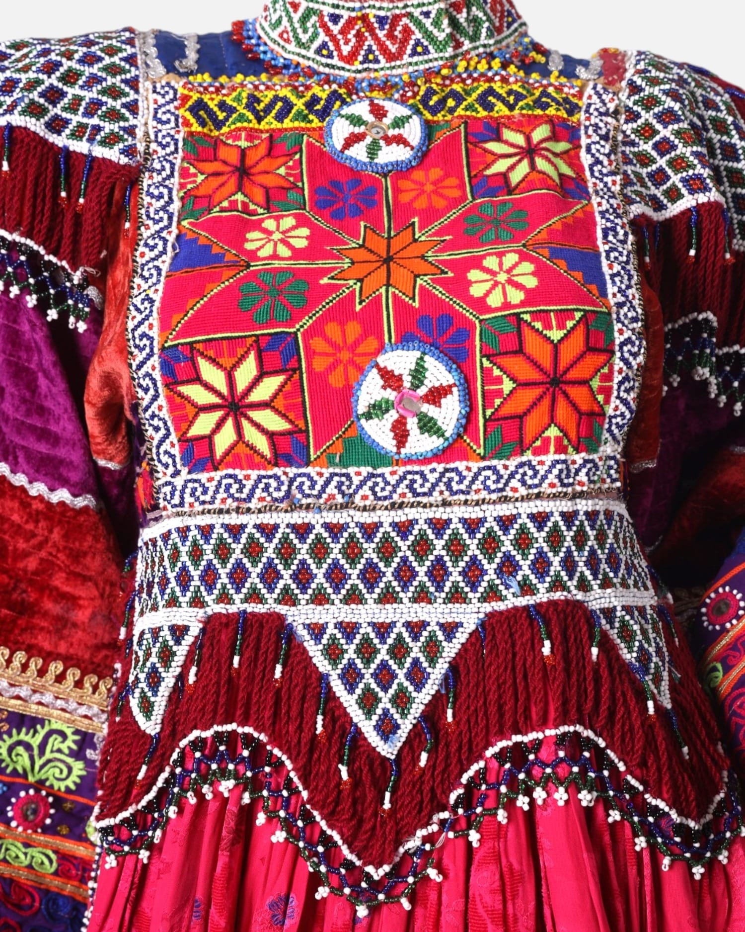Red Velvet Dress with Handcrafted Embroidery