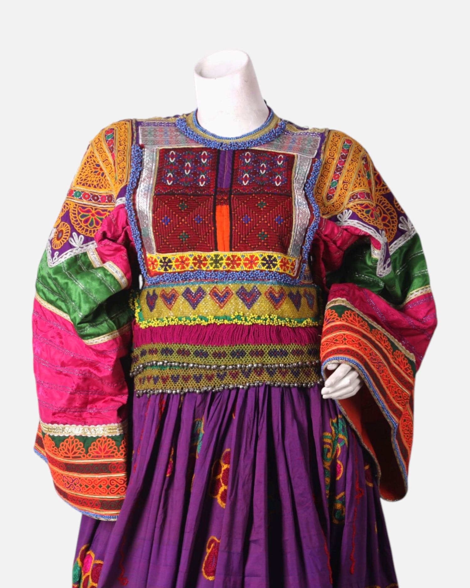 Colorful Afghan Handcrafted Dress – Traditional Embroidery, Purple & Multicolor