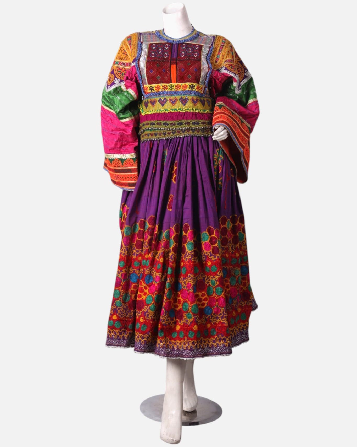 Colorful Afghan Handcrafted Dress – Traditional Embroidery, Purple & Multicolor
