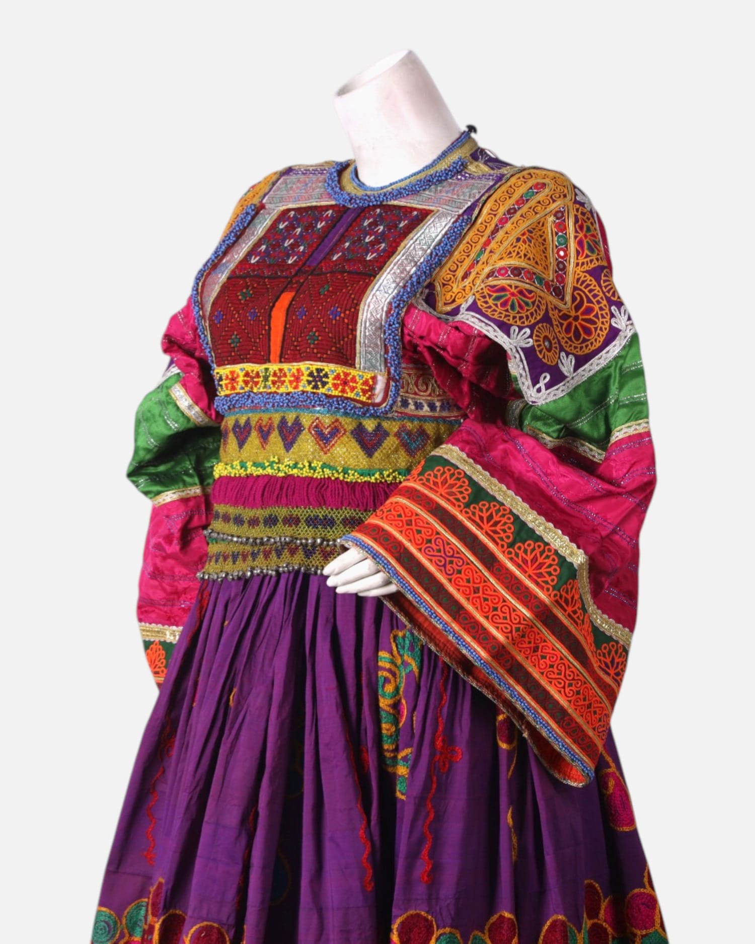 Colorful Afghan Handcrafted Dress – Traditional Embroidery, Purple & Multicolor