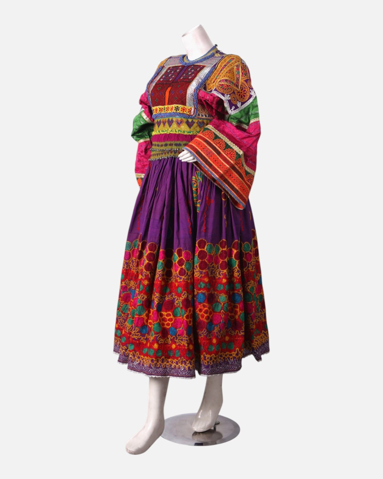 Colorful Afghan Handcrafted Dress – Traditional Embroidery, Purple & Multicolor