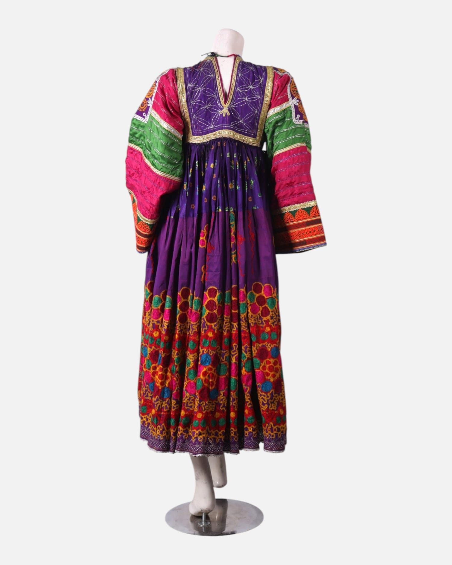 Colorful Afghan Handcrafted Dress – Traditional Embroidery, Purple & Multicolor