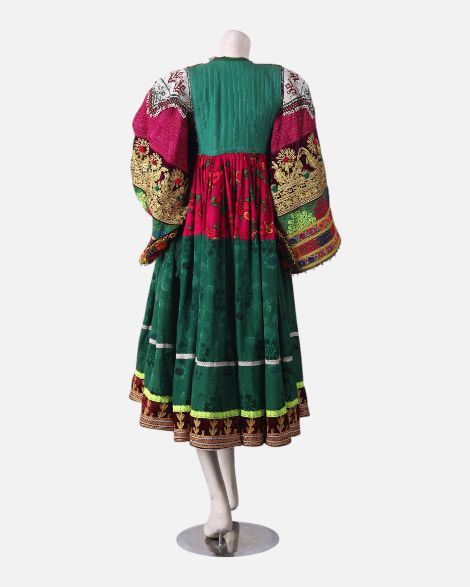 Afghan Kuchi Dress - Green Velvet with Multi Color Embroidery