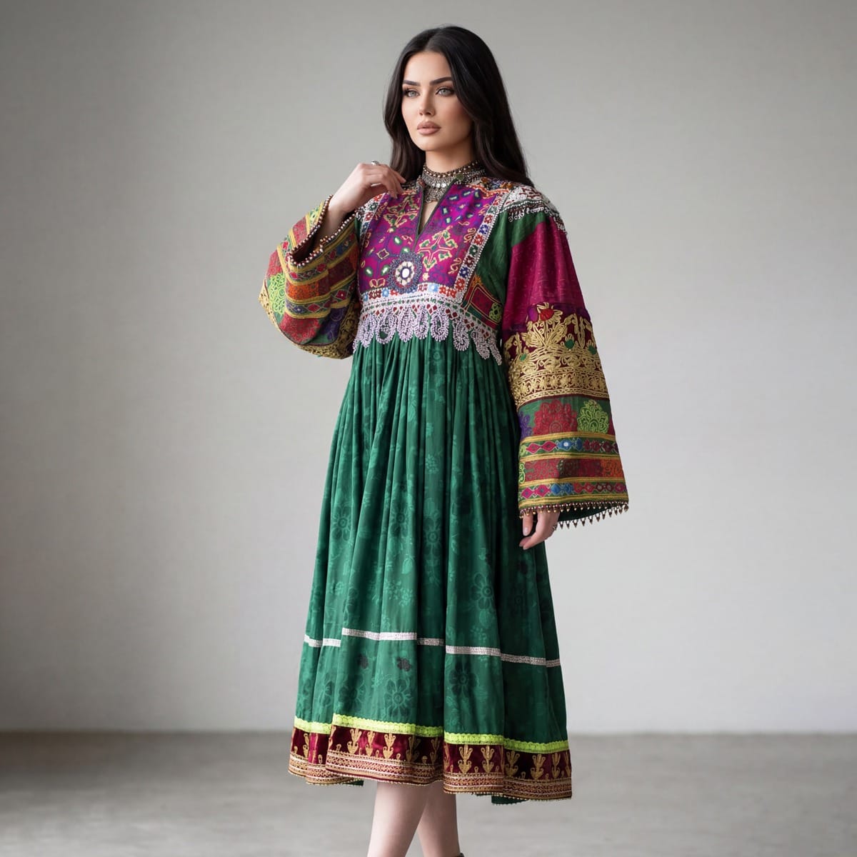 white christmas dresses Parasto Kuchi Dress (Three Pieces) – Handcrafted Embroidered Attire with  Orange Scarf main image 0