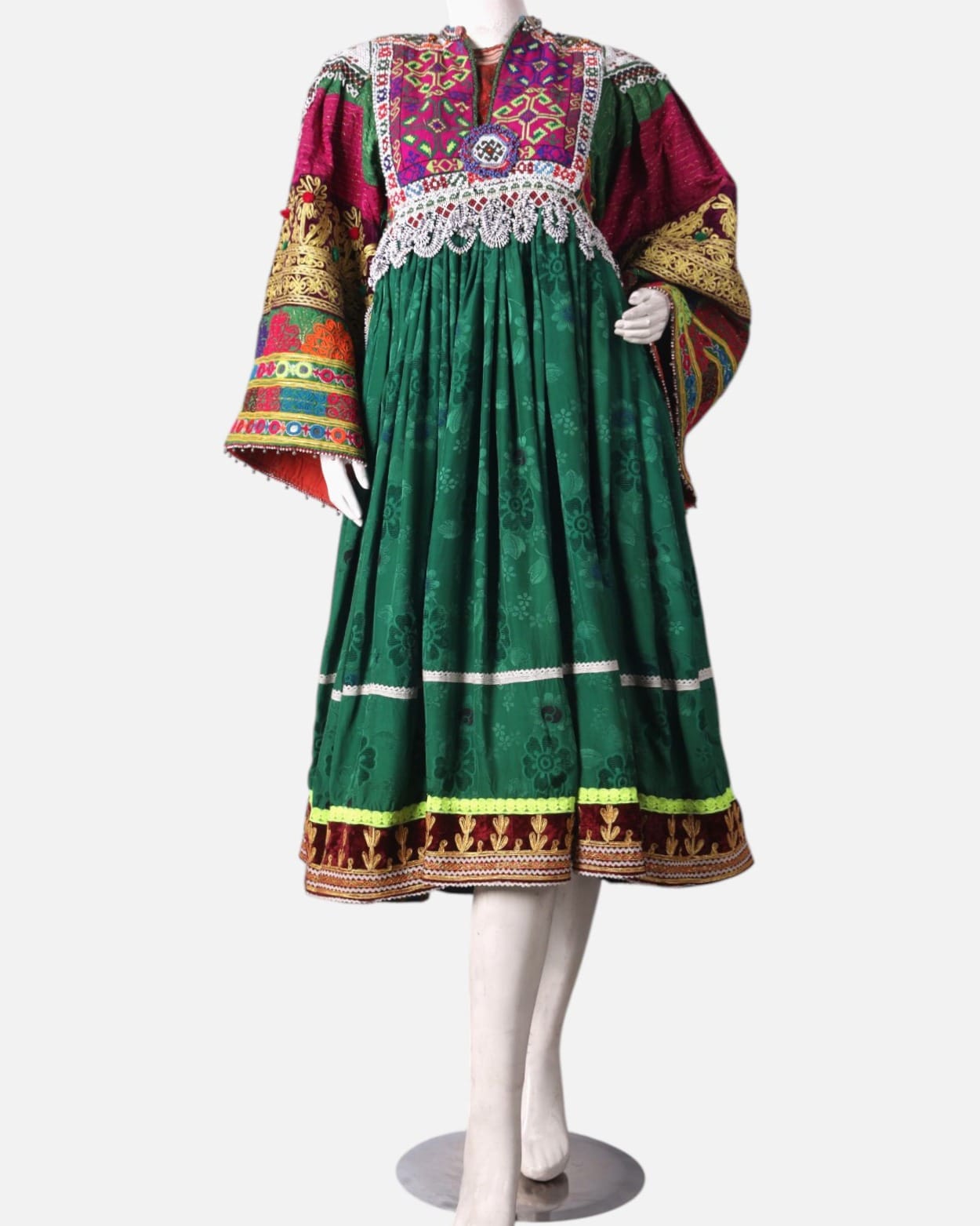 Afghan Gand Dress - Green with Traditional Embroidery