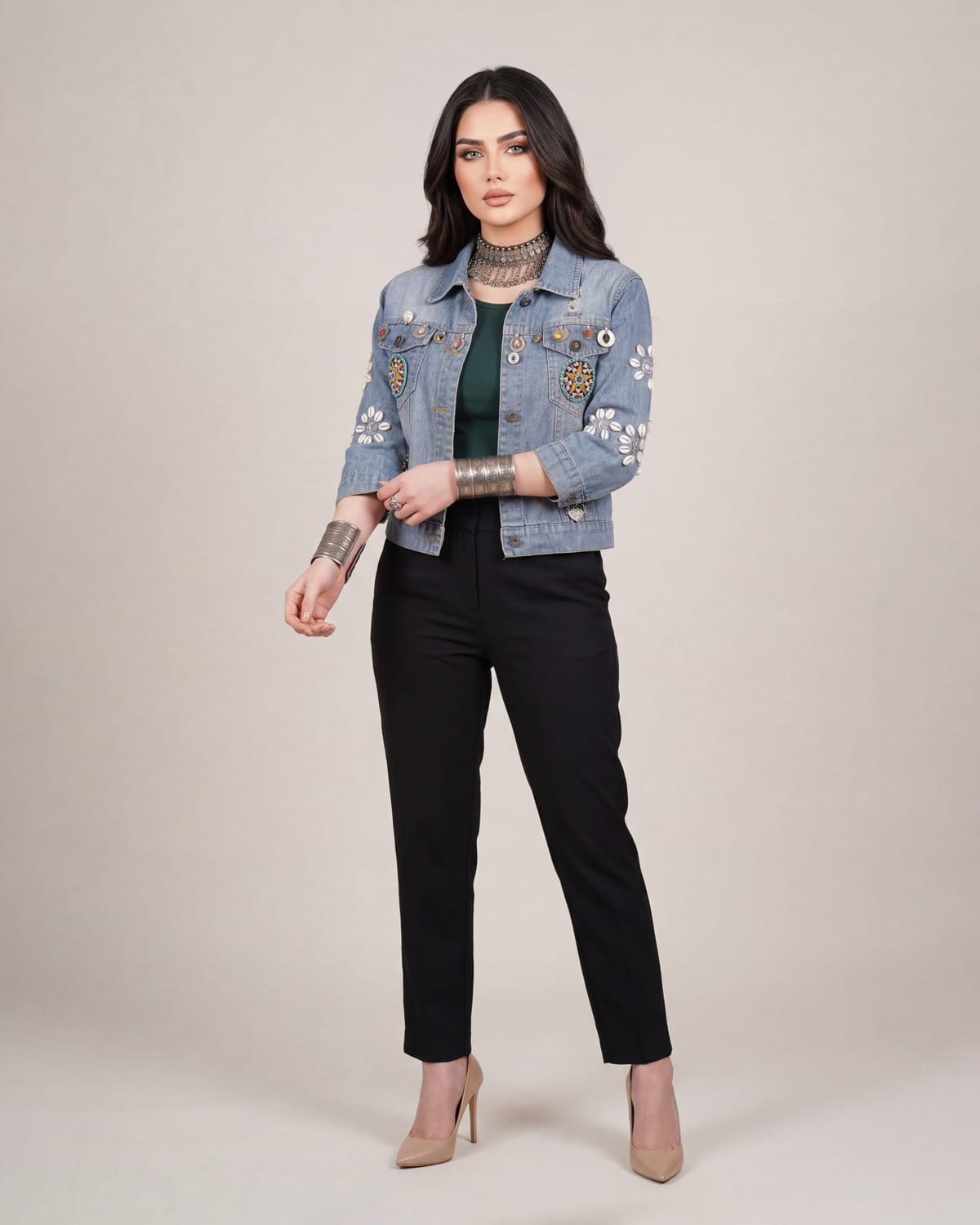 Womens  Beadwork Denim Jacket