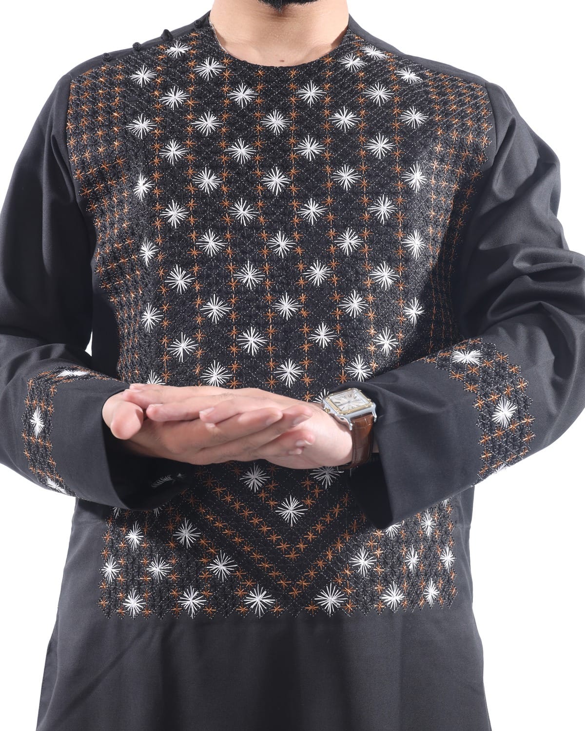Black Men Embroidery Style Pehran Tumban with Shawl