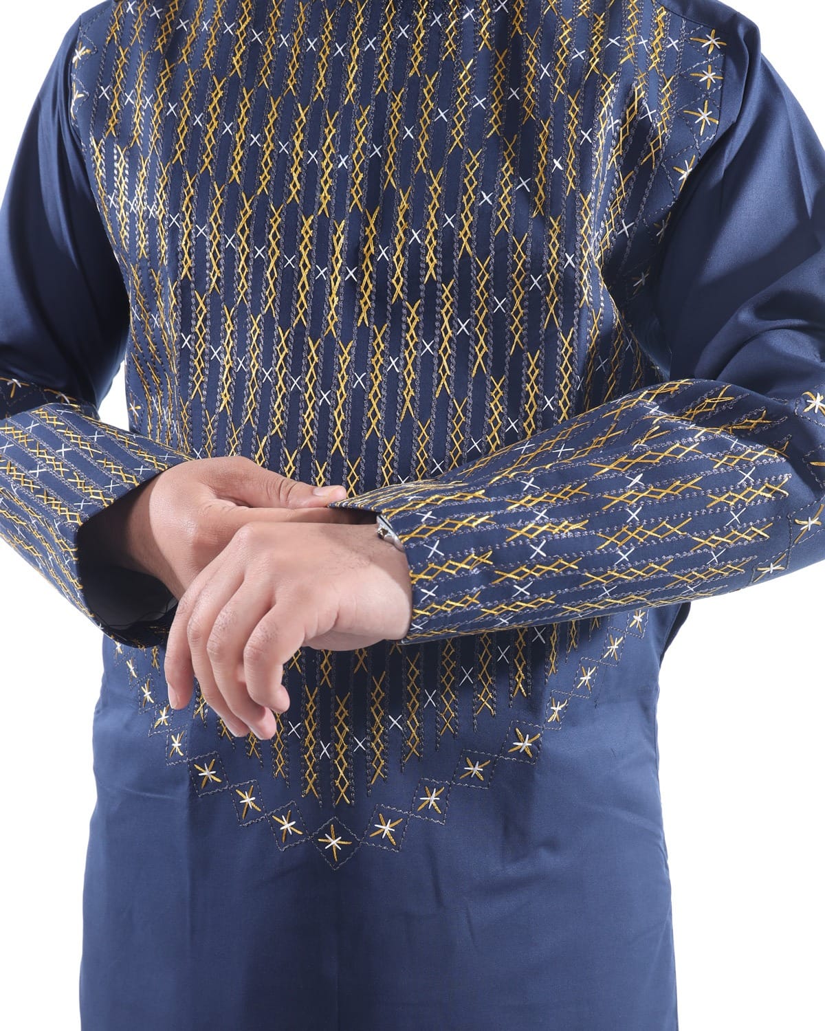 Neavy Blue Men Traditional Afghan Style Outfit with Trousers