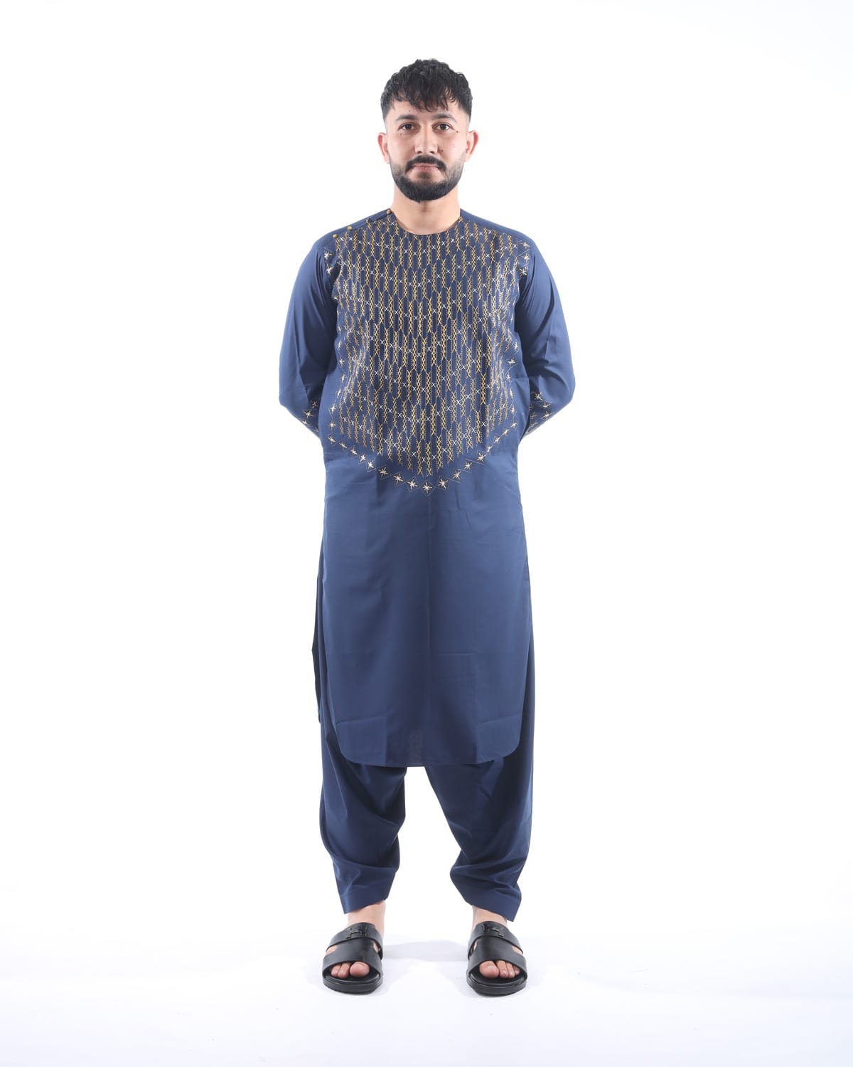 Neavy Blue Men Traditional Afghan Style Outfit with Trousers