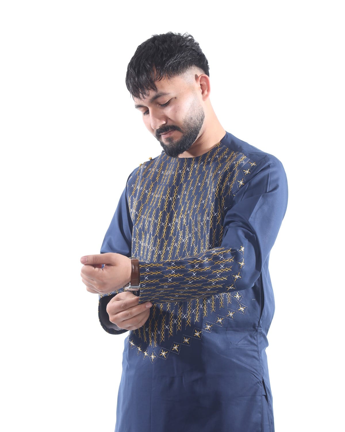 Neavy Blue Men Traditional Afghan Style Outfit with Trousers