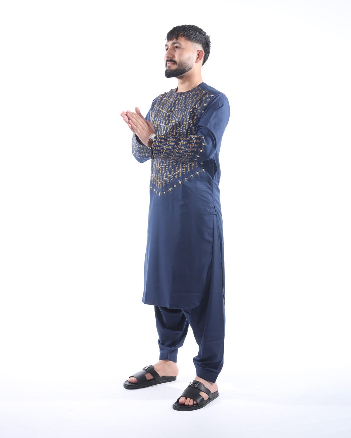 Neavy Blue Men Traditional Afghan Style Outfit with Trousers