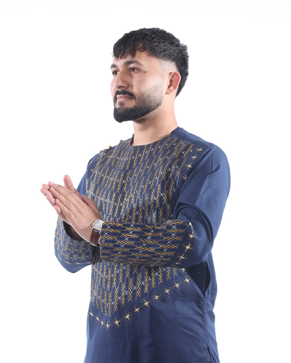 Neavy Blue Men Traditional Afghan Style Outfit with Trousers