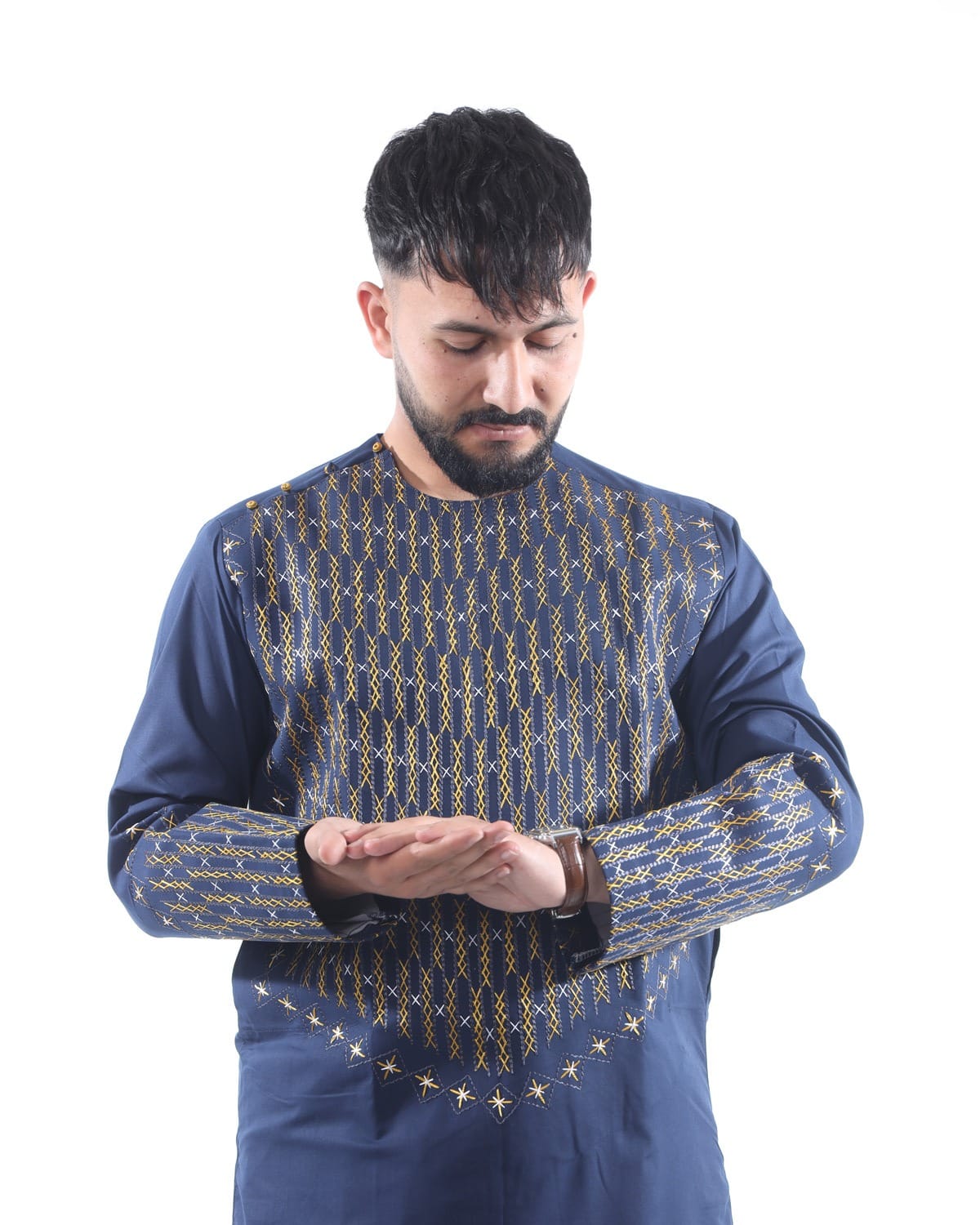Neavy Blue Men Traditional Afghan Style Outfit with Trousers