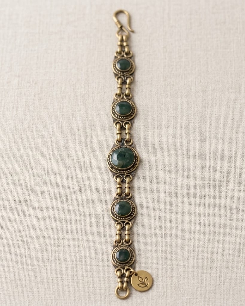 Antique Link Bracelet with Verdant Stone Inlays