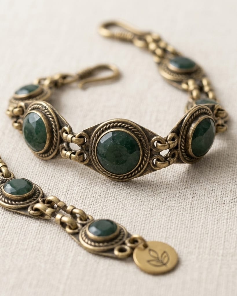 Antique Link Bracelet with Verdant Stone Inlays