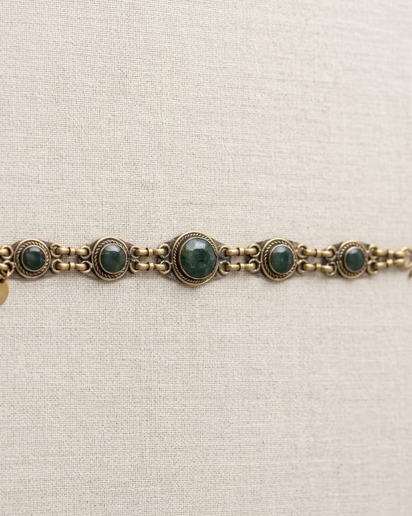 Antique Link Bracelet with Verdant Stone Inlays
