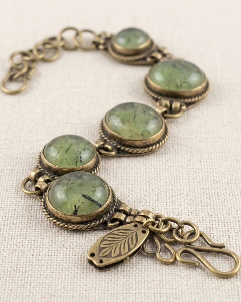 Antique Link Bracelet with Sage Green Moss Inlays