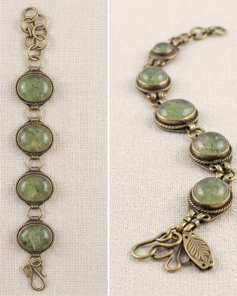 Antique Link Bracelet with Sage Green Moss Inlays