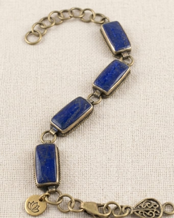 Antique Rectangular Lapis-Blue Link Bracelet