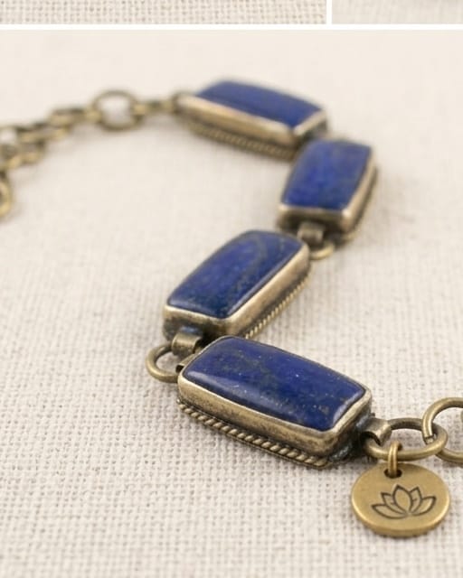 Antique Rectangular Lapis-Blue Link Bracelet