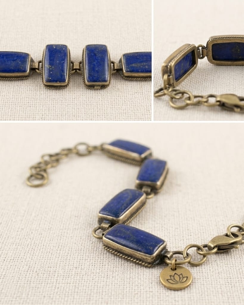 Antique Rectangular Lapis-Blue Link Bracelet