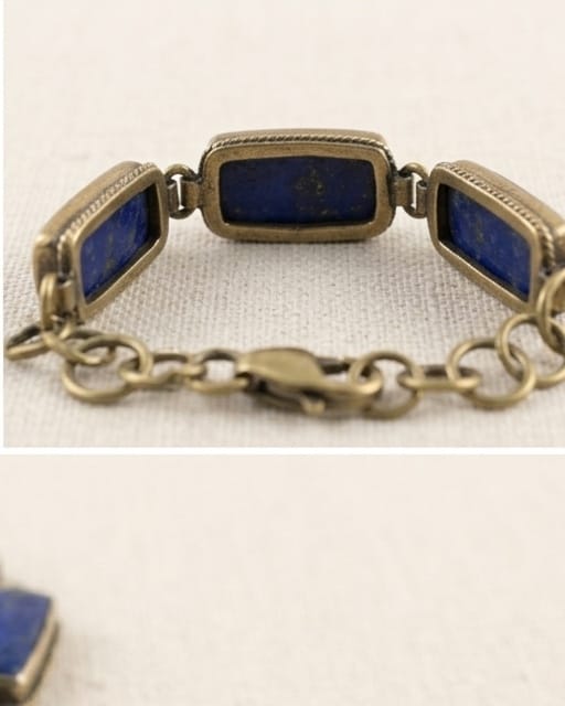 Antique Rectangular Lapis-Blue Link Bracelet