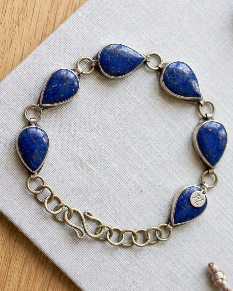 Antique Teardrop Lapis-Blue Station Bracelet